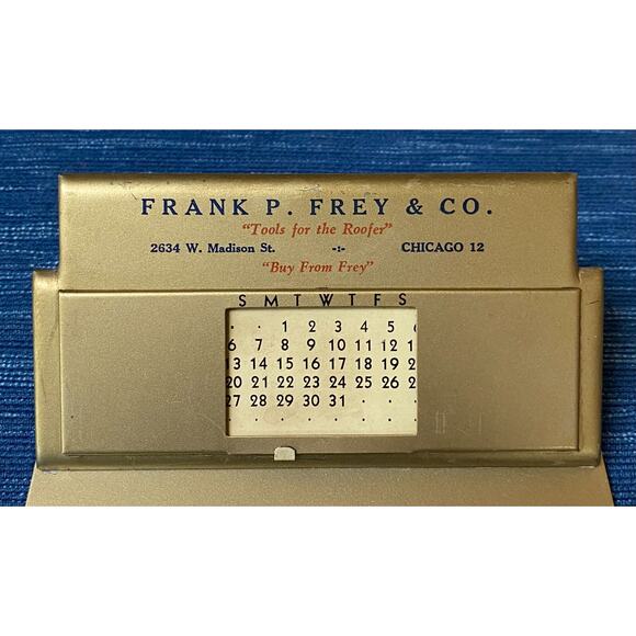 Vtg Advertising Chicago Illinois Roofing Tools Metal 1948-52 Calendar Clipboard - Picture 1 of 3